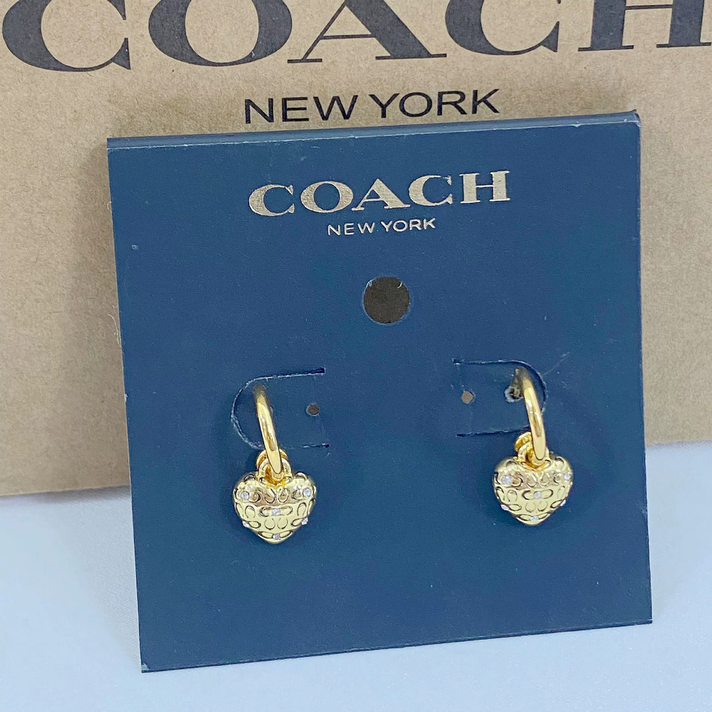 Coach Heart Shape Metal Drop Earrings